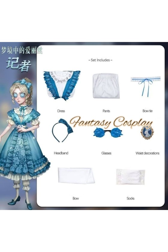 Identity V Journalist Alice DeRoss Alice in Dreamland Blue Lolita Dress Cosplay Costume